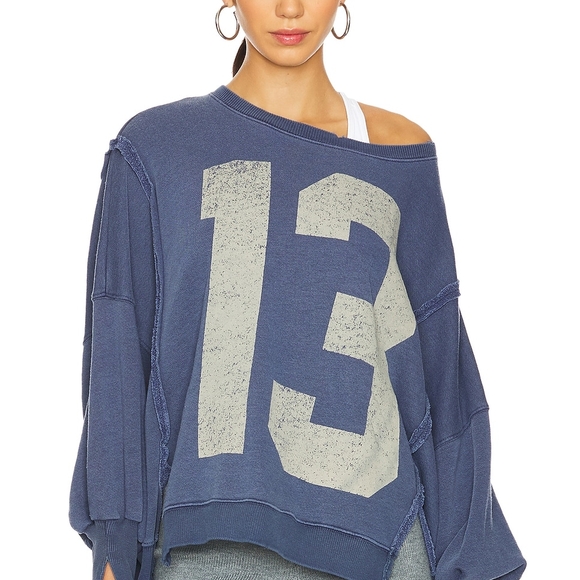 NWT Free People We the Free Camden Graphic 13 Combo Navy Sweatshirt Pullover - Picture 3 of 8